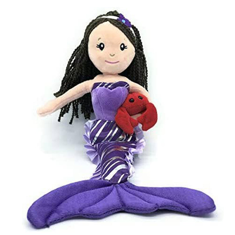 Mermaid Doll with Red Crab Friend Plush Toy - Purple Dress/Light Skin/Brunette