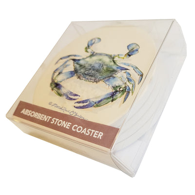 Natural Blue Crab Set of 4 Absorbent Stone Drink Coasters Packaging