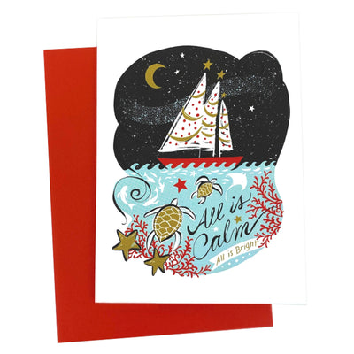 Nautical Holidays Christmas Card - All Is Calm All Is Bright