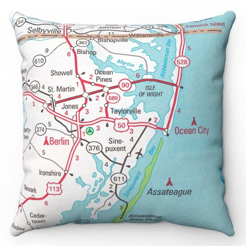 Ocean City / Assateague Map Pillow