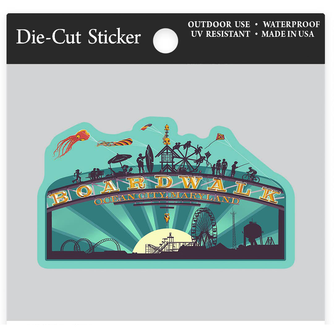Ocean City Maryland Boardwalk Sign Die-Cut Sticker (packaging)