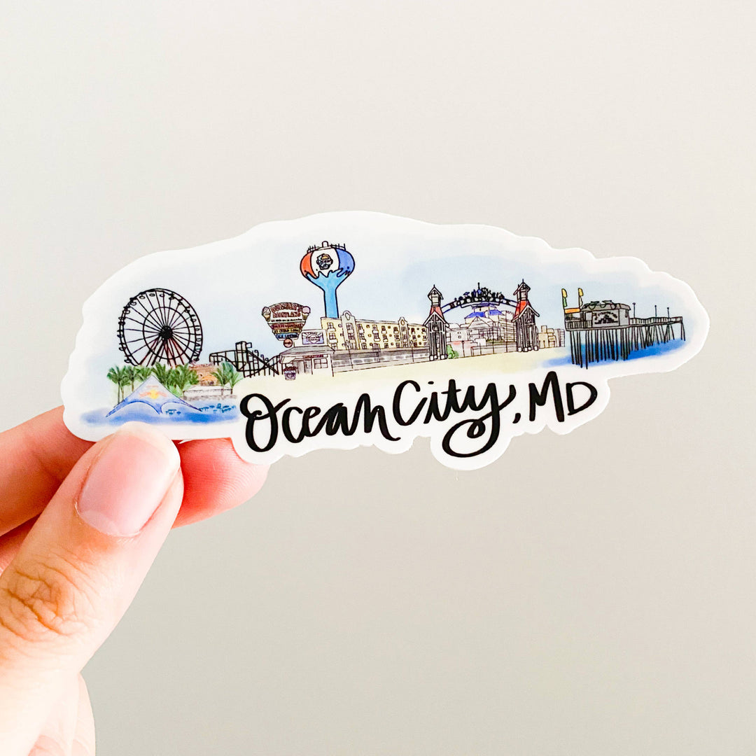 Ocean City Maryland Skyline Vinyl Sticker Scene