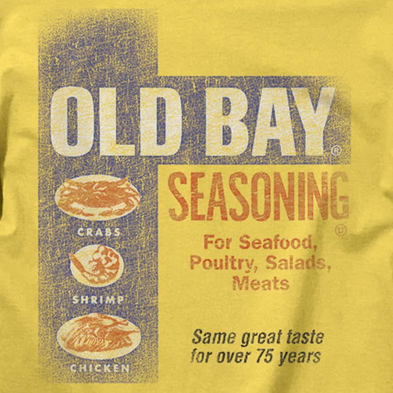 Old Bay Seasoning Washed Can Yellow T-Shirt Design Closeup