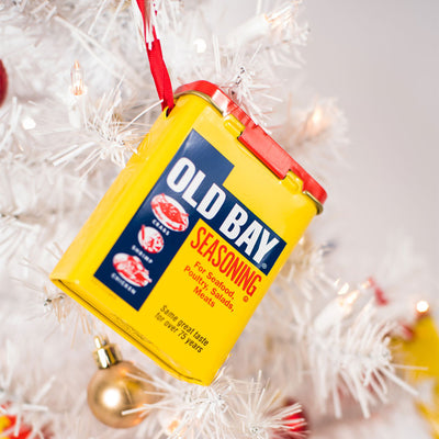 Old Bay Seasoning Can Ornament White Tree