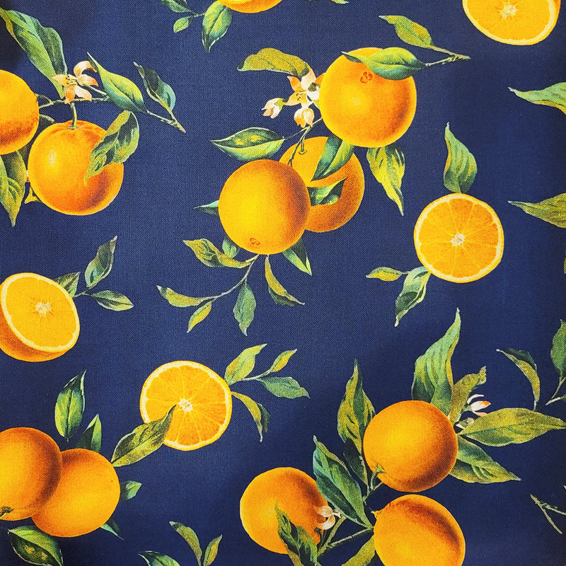 Oranges on Navy Microwave Bowl Cozy Potholder Fabric Sample
