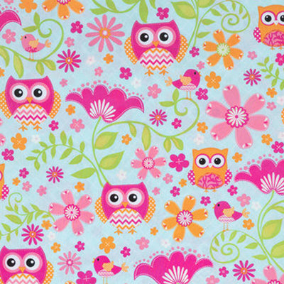 Pink Chevron Owls Fabric Swatch