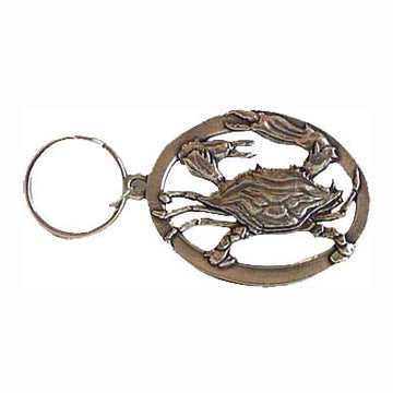 Pewter Crab Oval Key Ring