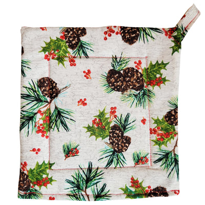 Potholder Square - Pine Cones and Holly Berries