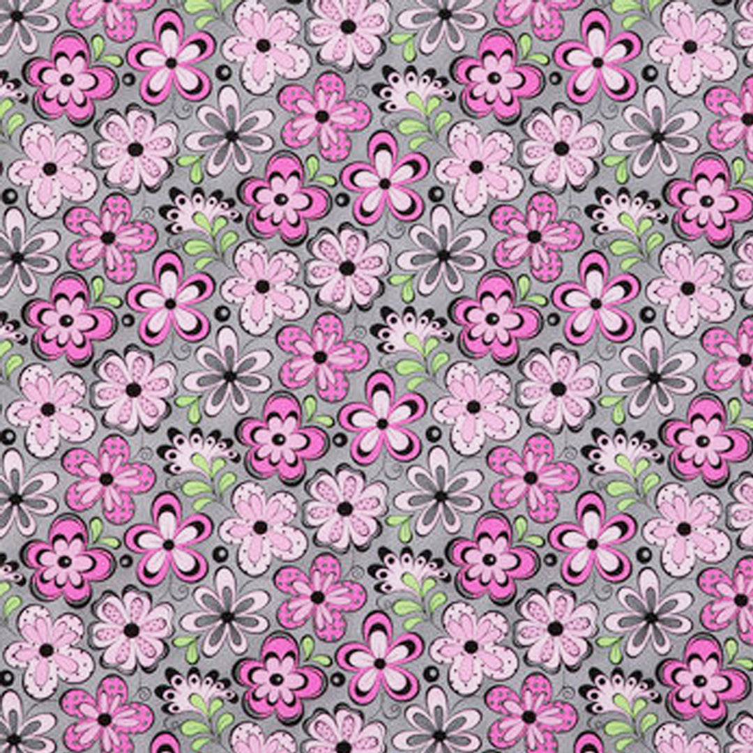 Pink &amp; Gray Flowers Microwave Bowl Cozy Potholder Fabric Sample