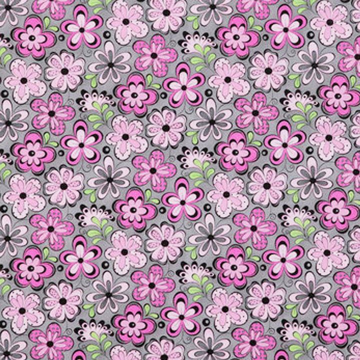 Pink &amp; Gray Flowers Microwave Bowl Cozy Potholder Fabric Sample