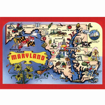 Postcard - Greetings From Maryland Map