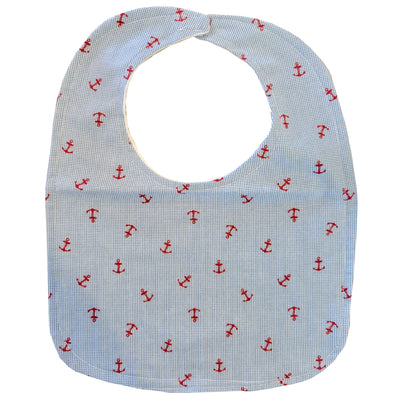 Baby Bib - Red Anchors on Blue Gingham