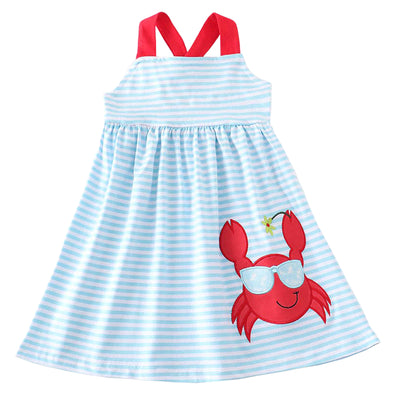 Blue Stripe Crab Applique Girl's Dress