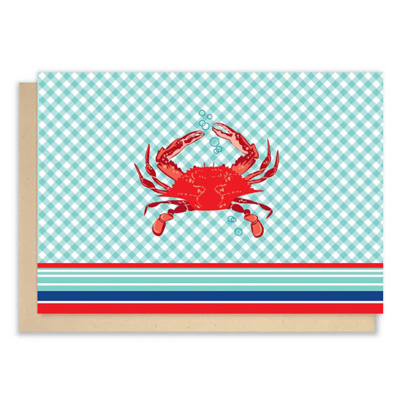 Red Crab Blue Check Note Card