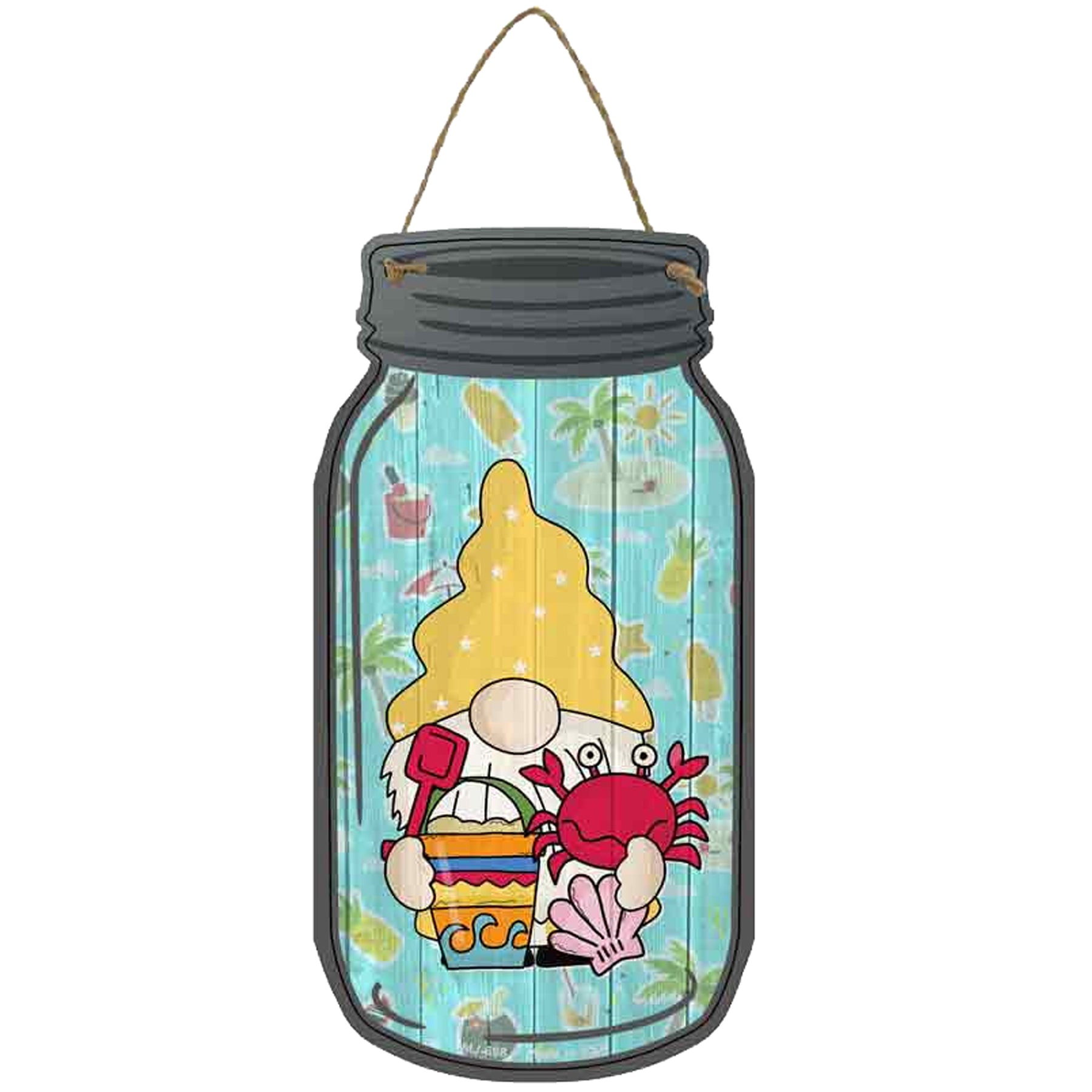 Red Crab and Gnome Mason Jar Aluminum Sign The Maryland Store