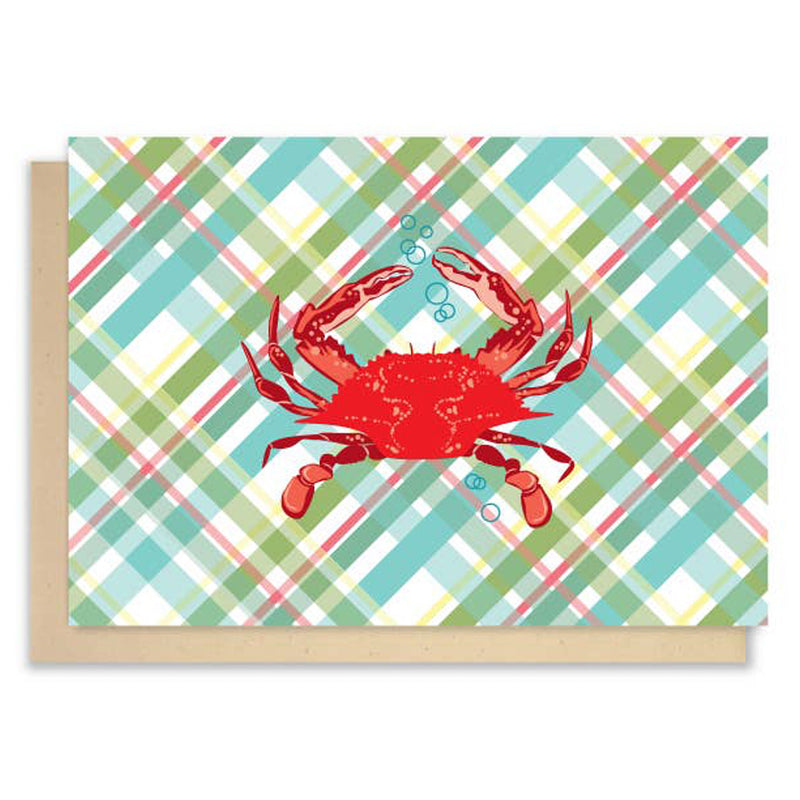 Red Crab Plaid Note Card