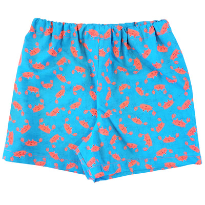 Toddler Shorts - Red Crabs on Blue Background