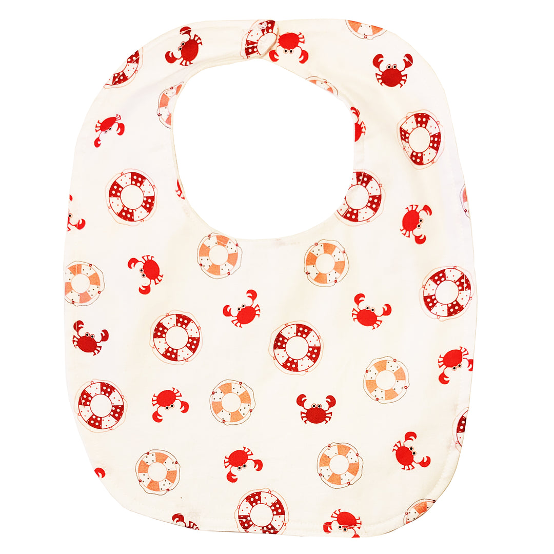 Crab Baby Bib - Red Crabs and Life Rings on White Background