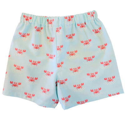 Toddler Shorts - Red Crabs on Light Blue Background