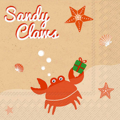 Sandy Claws Crab Holiday Cocktail Paper Napkins