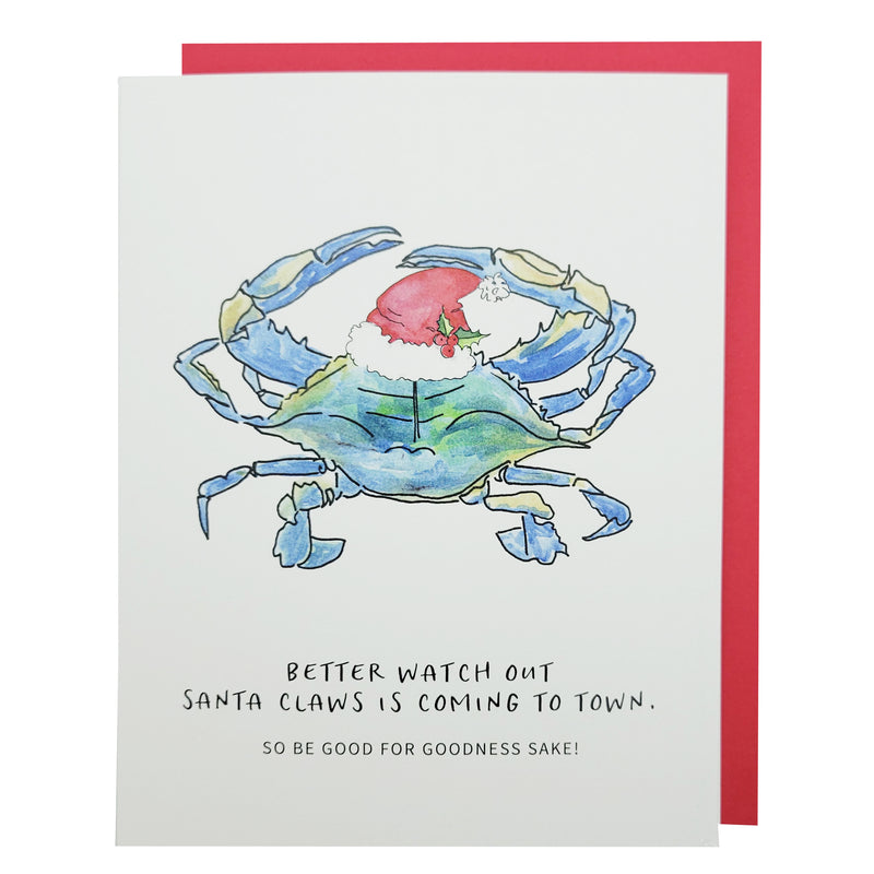 Santa Claws is Coming to Town Blue Crab Christmas Card