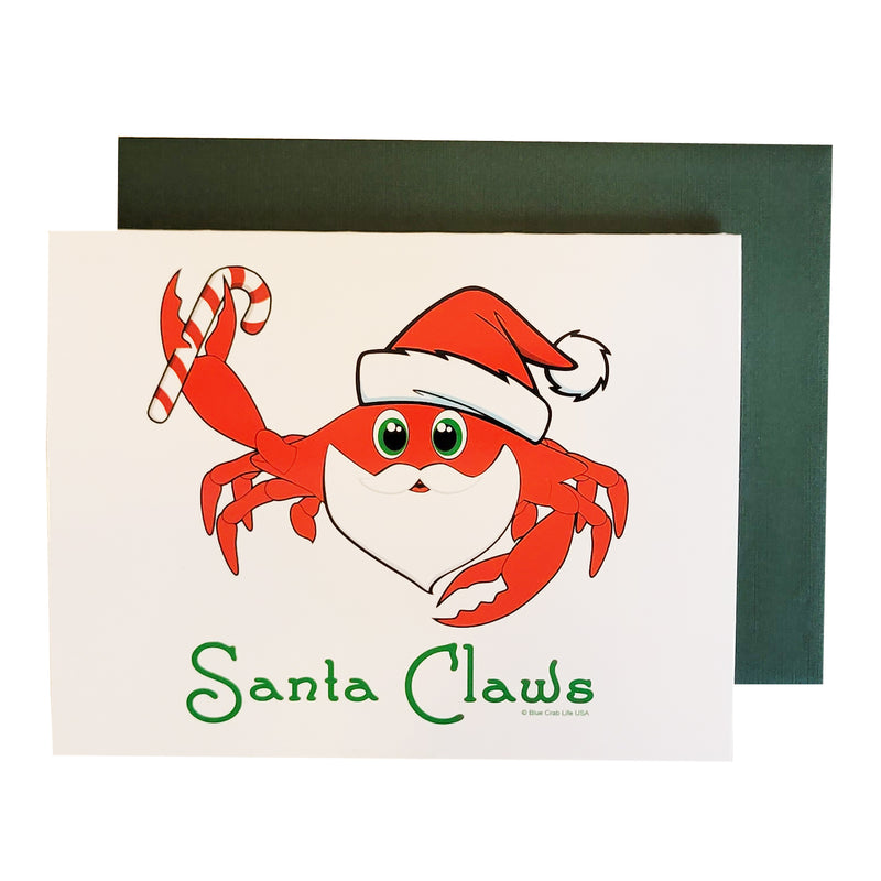 Santa Claws Crab Christmas Card with Green Envelope
