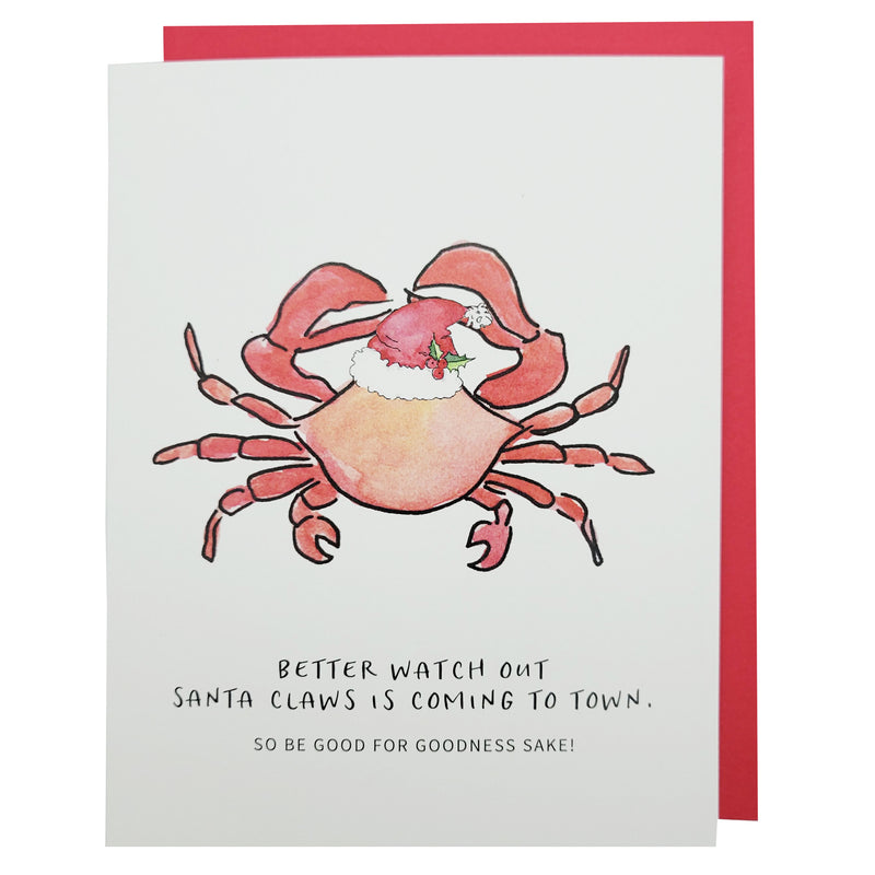 Santa Claws Coming to Town Red Crab Christmas Card