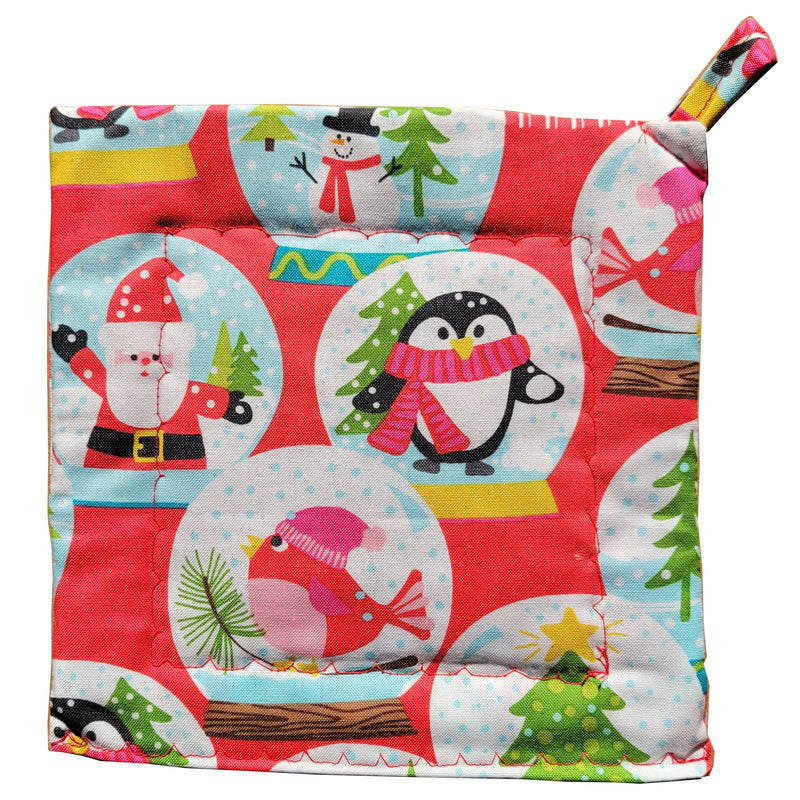 Potholder Locally Sewn - Snowglobe Santa, Penguin, Trees, Snowman