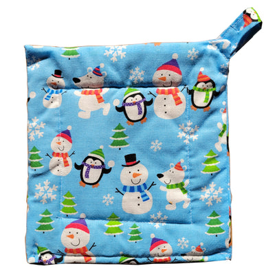 Potholder Locally Sewn - Snowmen with Penguins & Dogs
