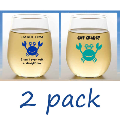 Shatterproof Stemless Wine Set of 2 - I'm Not Tipsy I Can't Ever Walk A Straight Line (crab) / Got Crabs?