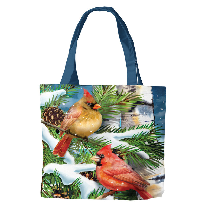 Tote Bag Holiday - Winter Cardinals on Pine Branches