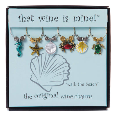 Walk The Beach with Crab Wine Charms Set of 6