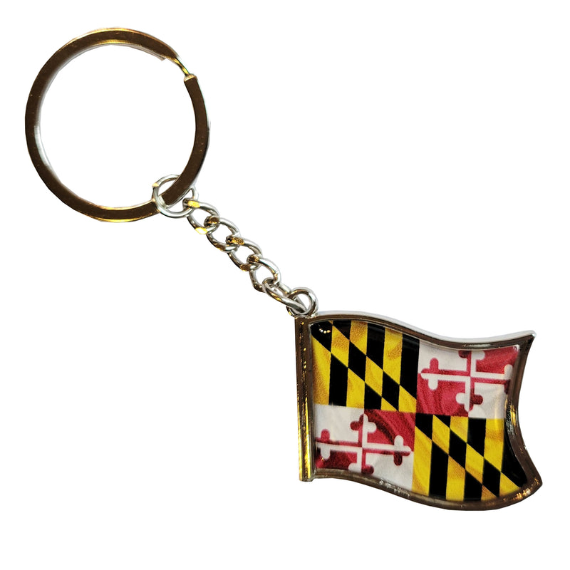 Waving Maryland Flag Metal Key Ring