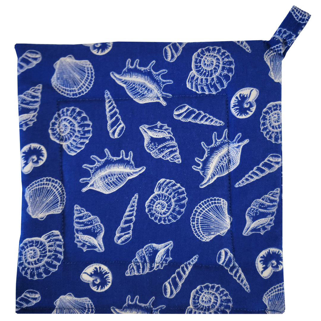 White Shells Navy Background Potholder