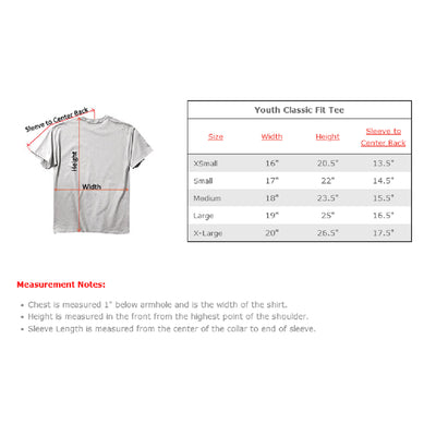 Standoff Crab vs Dog Youth T-Shirt Size Chart