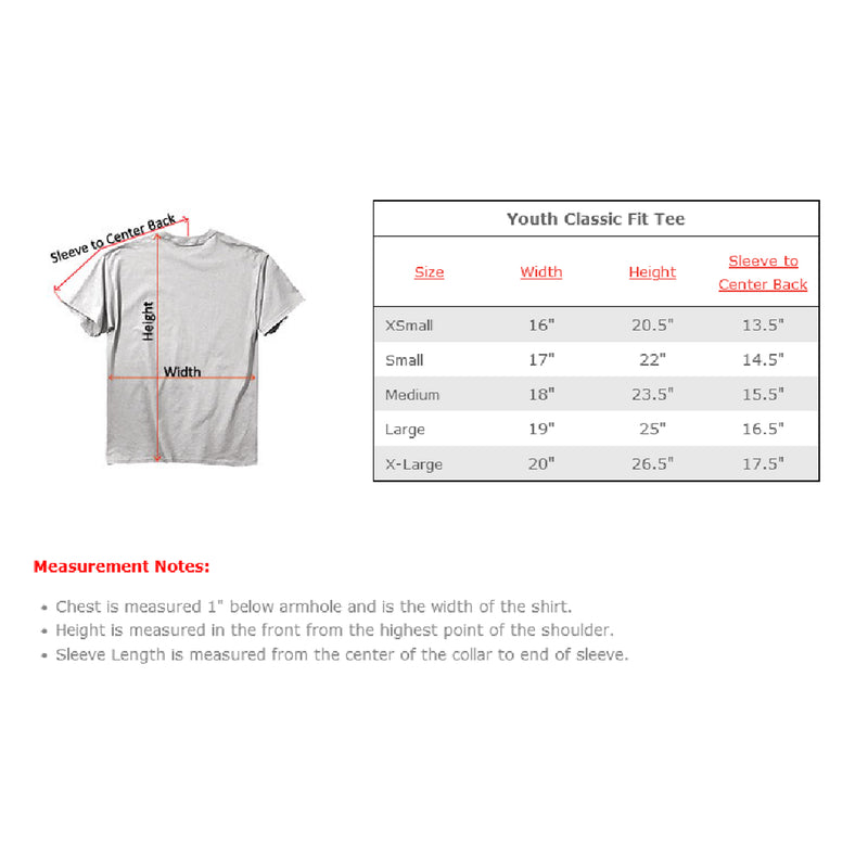 Standoff Crab vs Dog Youth T-Shirt Size Chart